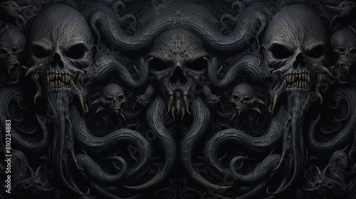 Dark Demonic Skulls and Tentacles Seamless Abstract Background