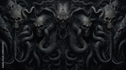 Dark Demonic Skulls and Tentacles Seamless Abstract Background