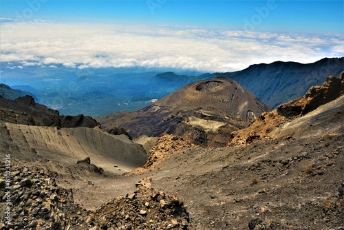 Smaller volcanic cone or crater as seen during the Mount Meru (4562 m, a dormant stratovolcano and the second highest mountain in Tanzania) ascent (Arusha National Park, Tanzania, Africa)