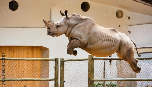happy rhinoceros jumping and having fun