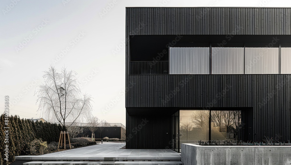 Experiment with monochromatic tones to emphasize the minimalist design of the solar panel fence. Experiment with monochromatic tones to emphasize the minimalist design of the solar panel fence.