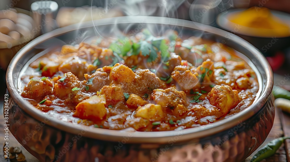 Capture a mouth-watering close-up of steaming Balti Curry Capture a mouth-watering close-up of steaming Balti Curry