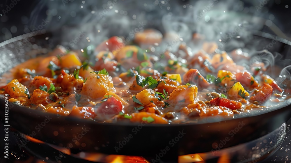 Capture a mouth-watering close-up of steaming Balti Curry Capture a mouth-watering close-up of steaming Balti Curry