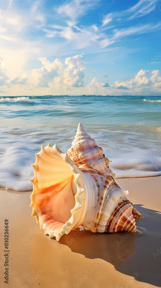 Beautiful conch shell on the beach Beautiful conch shell on the beach