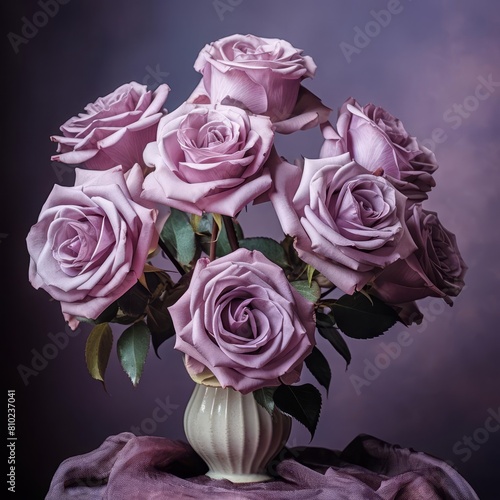 Vintage style arrangement of faded purple roses, evoking a sense of nostalgia and romance, ideal for retrothemed artwork photo