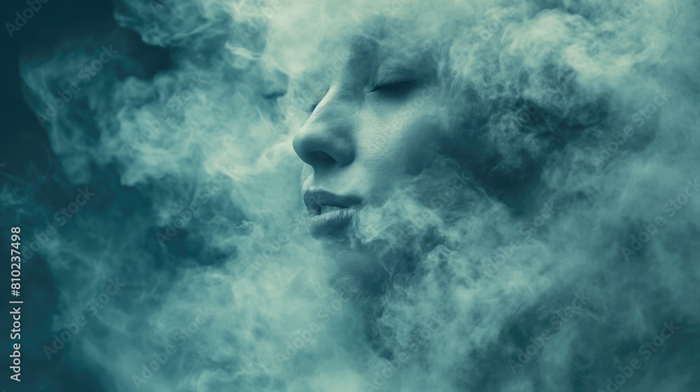 A young girl surrounded by clouds. Created with generative AI. A young girl surrounded by clouds. Created with generative AI.