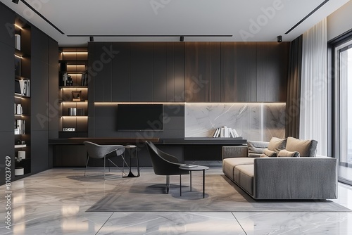 Wallpaper Mural Sleek Luxury: Minimalist Interior Design with Dark Cabinets and Marble Accents Torontodigital.ca