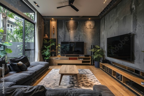 Sleek Urban Retreat  Loft Design Featuring Modular Sofas and Industrial Accents