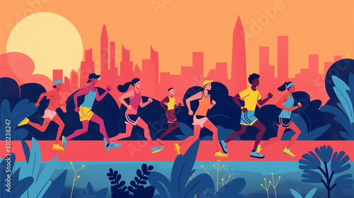 Group of People Running in City
