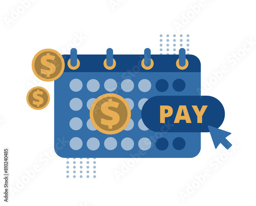 Payment deadline marked in the calendar. Tax payment scheduled in the calendar plan. Vector illustration in flat style.