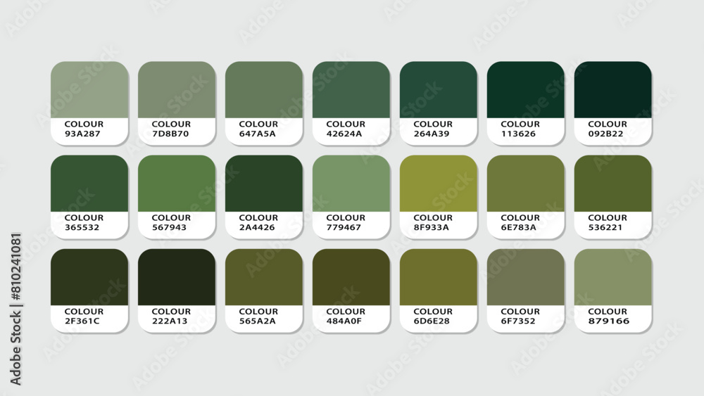 nature's green Color Guide Palette with Color Names. Example of a