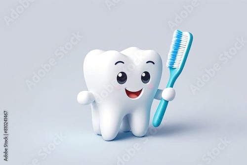Cartoon smiling tooth holding a toothbrush in his hands