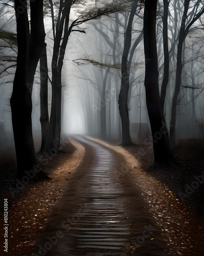 A dark path in the forest. photo