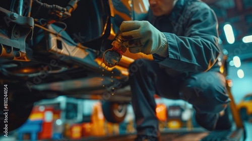 Technician changing brake fluid. Car maintenance concept.