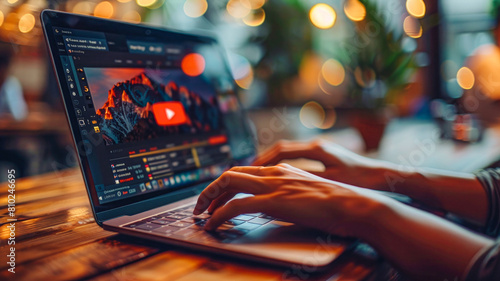 Engaging Digital Media: Person Streams Video Content on Laptop with YouTube Interface
