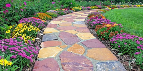 brick pavement - stone patterned walkway photo