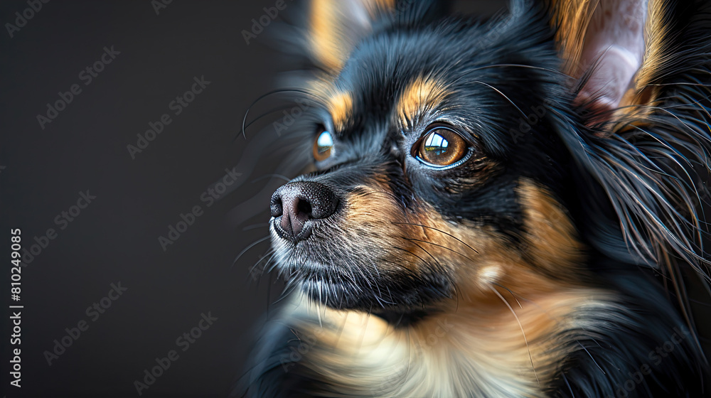Fototapeta premium black Russkiy Toy dog portrait with copy space 