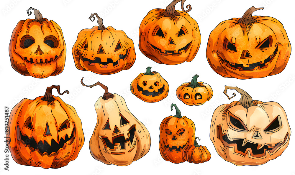 set of halloween pumpkins on the white background
set of halloween pumpkins on the white background