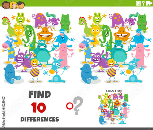 Obraz na płótnie differences game with cartoon monsters characters group w salonie