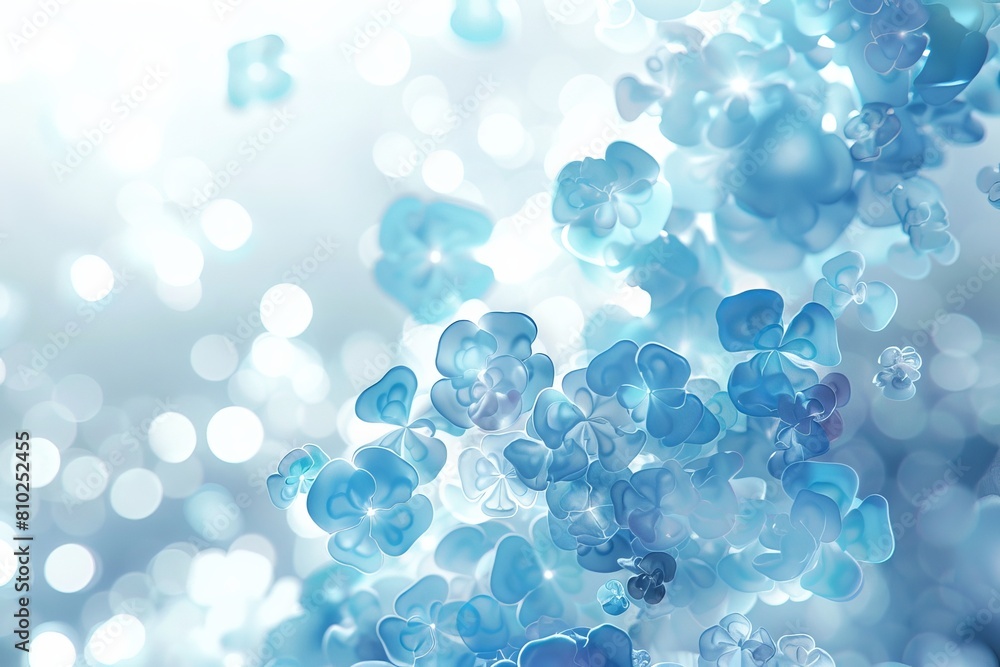 Abstract blue flowers floating in a bright, airy environment. Delicate floral illustration. Concept of freshness, lightness, and spring design. Abstract blue flowers floating in a bright, airy environment. Delicate floral illustration. Concept of freshness, lightness, and spring design.