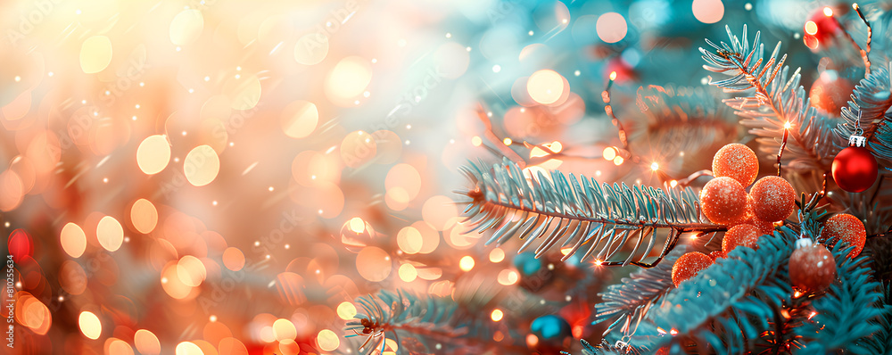 christmas tree with balls on the bokeh colorful background christmas tree with balls on the bokeh colorful background