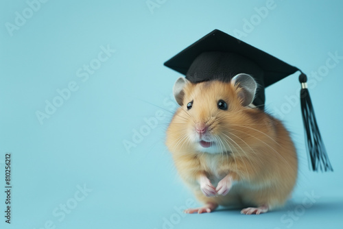 Cute syrian hamster graduate. Graduation concept. Cute animals emotional support pets. High quality photo photo