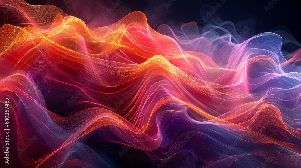 3d Dynamic Fluidity, Pulsating Waves, Energetic Patterns, Vibrant Hues, Layered Composition, Translucent Surfaces, Optical Effects, Bold Contrasts, Flowing Motion
