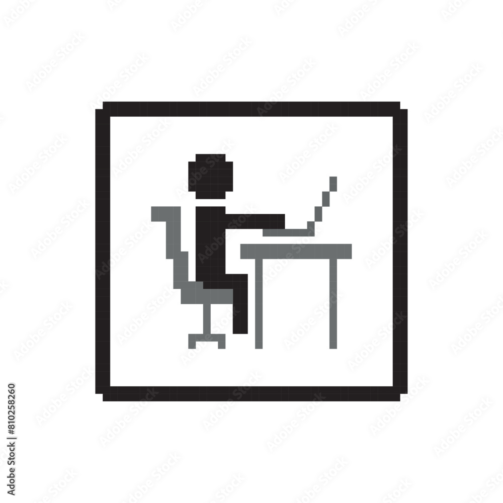 Computer scientist at his desk, pixel art computing Computer scientist at his desk, pixel art computing