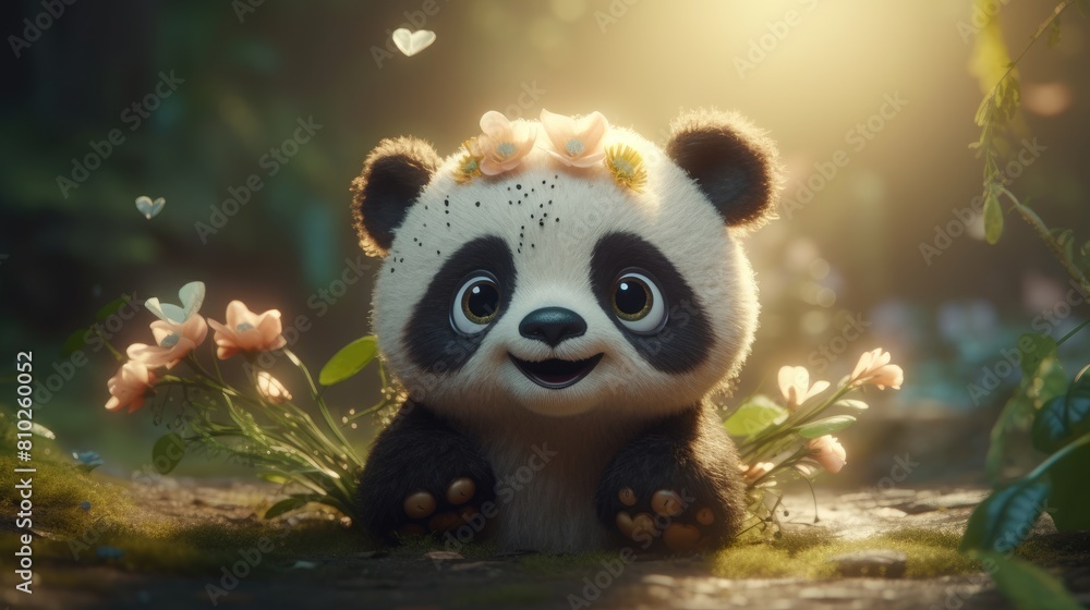 cute baby panda sad in the forest. Created with Generative AI. cute baby panda sad in the forest. Created with Generative AI.
