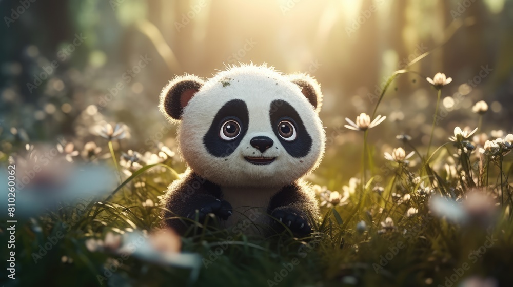 cute baby panda sad in the forest. Created with Generative AI. cute baby panda sad in the forest. Created with Generative AI.