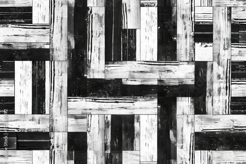 Graphic pattern of aged wood panels in monochrome, perfect for minimalist design projects and contemporary art. Striped wooden texture with a distressed look, ideal for backgrounds in web design 