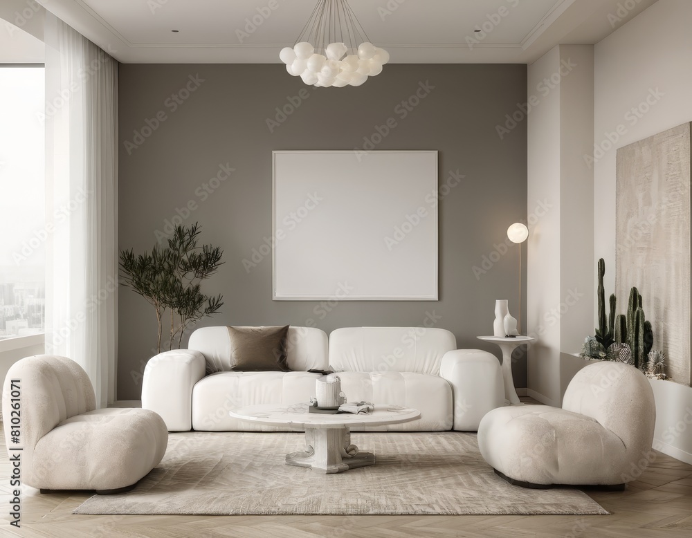 Fototapeta premium Modern Living Room Interior Mockup with Wall Art and Decoration