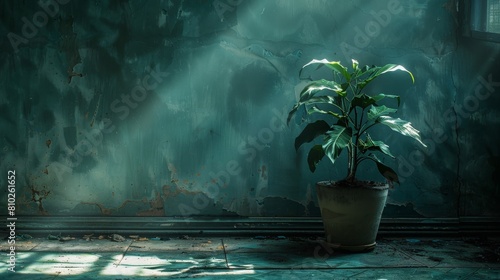 A dark scene of a withered houseplant, forgotten in a corner, symbolizing neglect and decay in everyday life photo