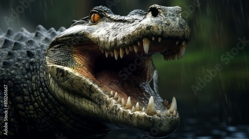 Fierce alligator with open mouth and sharp teeth © Balaraw