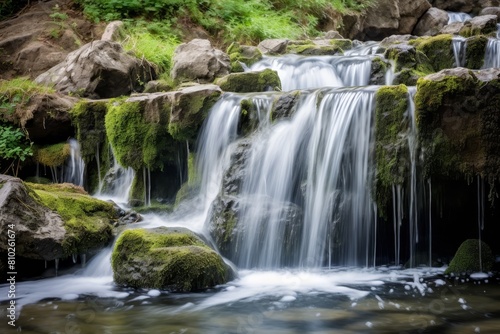 Serene waterfall in lush forest