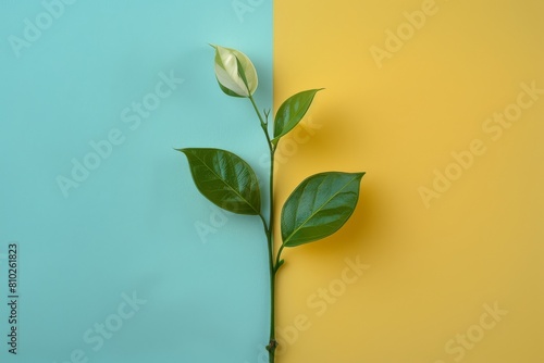 Contrast between a thriving and a withering plant, minimalistic style, isolated background photo