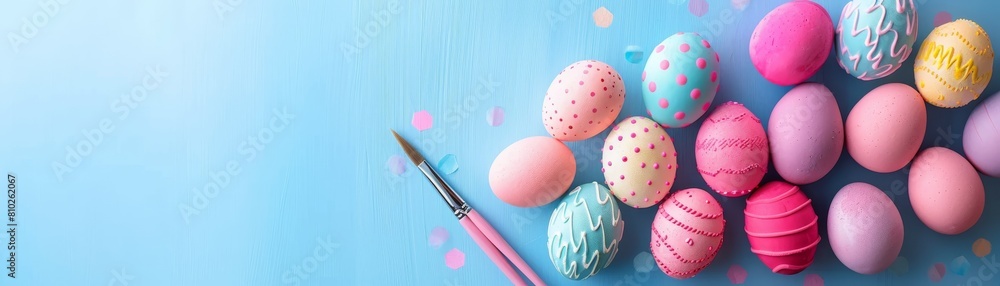 Fototapeta premium Minimalist craft tools creatively displayed for Easter, vibrant and isolated background, text space