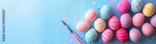 Minimalist craft tools creatively displayed for Easter, vibrant and isolated background, text space