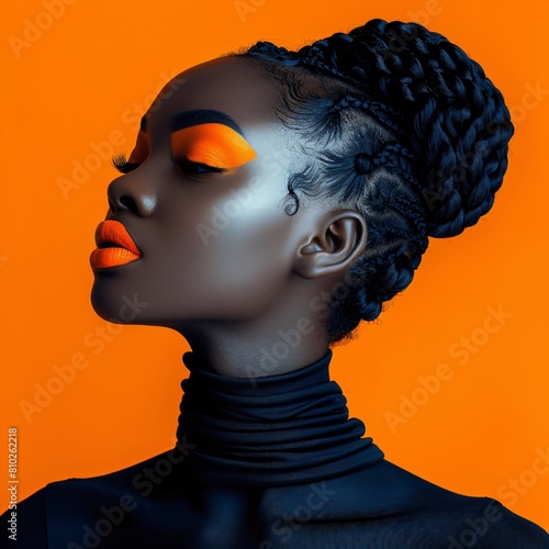 	
a gorgeous black woman in front of an orange background photo