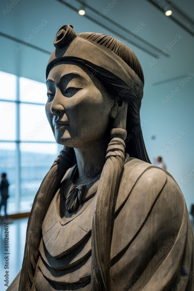 Obraz premium Ornate stone sculpture of a figure in traditional garb