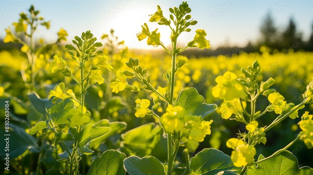 Vibrant yellow wildflowers in a field at sunset Vibrant yellow wildflowers in a field at sunset