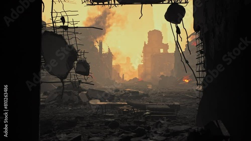 Drone Shot Abandoned Bomb War Zone Exploded Buildings Invasion City Under Siege Occupation