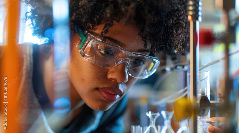Close-up of a student conducting experiments in a physics lab, exploring principles of motion Close-up of a student conducting experiments in a physics lab, exploring principles of motion