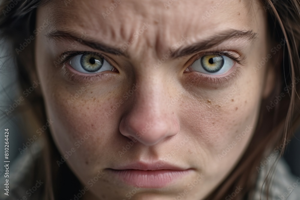 Intense eyes of a young woman with freckles Intense eyes of a young woman with freckles