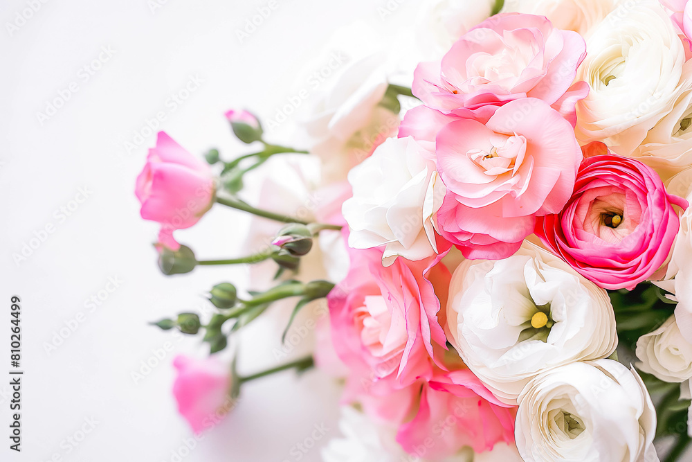 A fragrant bouquet of fresh flowers, their delicate petals contrasted beautifully against a crisp white background.