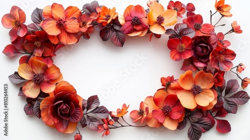 An autumnal floral frame in PNG format. Fall wreath. Rusty flower circle border. Terracotta wedding frames. photo