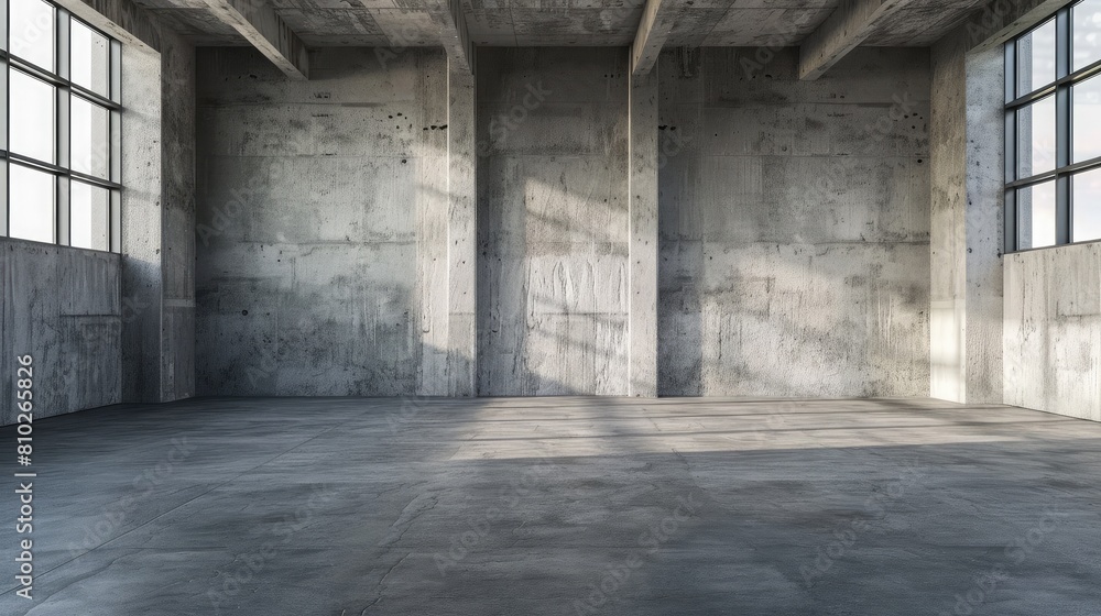 Fototapeta premium Empty warehouse room with concrete walls and floor.
