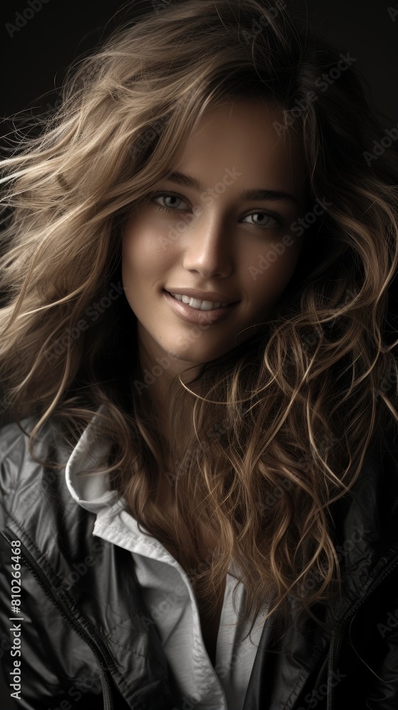 Captivating portrait of a young woman with flowing blonde hair Captivating portrait of a young woman with flowing blonde hair