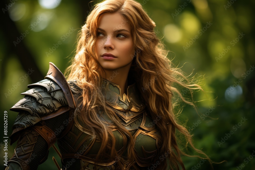 Naklejka premium Fierce female warrior in fantasy armor