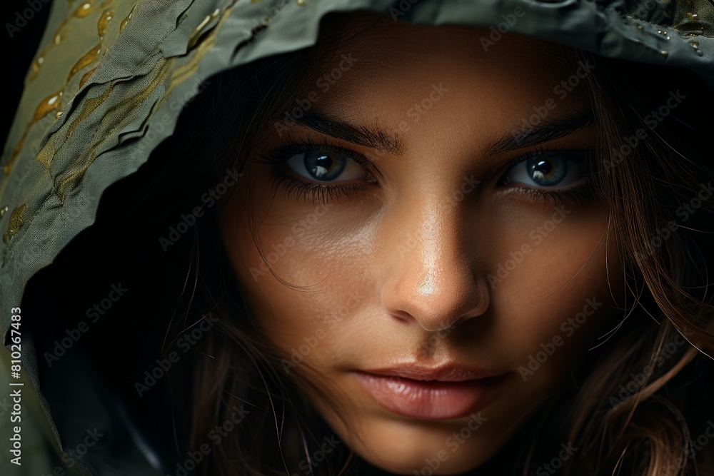 Mysterious woman with intense gaze Mysterious woman with intense gaze